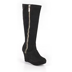 Christian Siriano knee high boots with side gold zipper- wedges- size 7